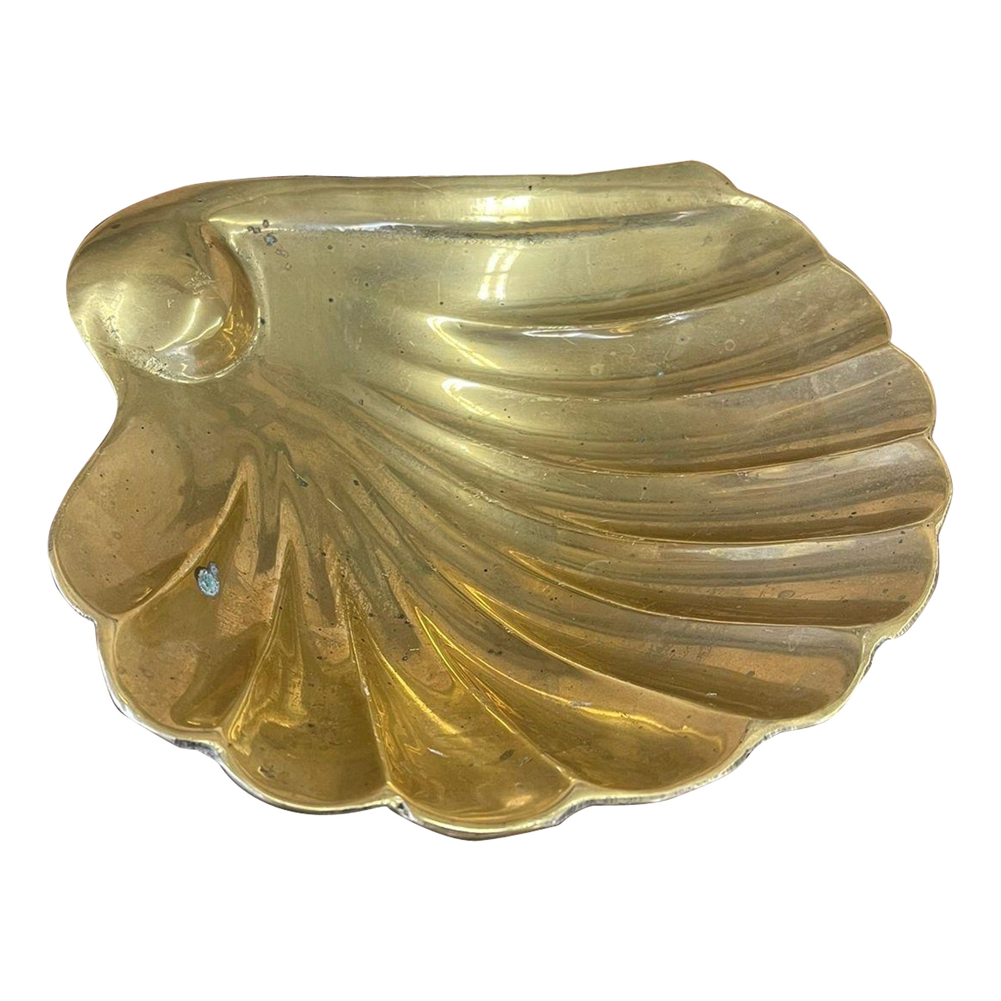 Vintage Mid Century Modern Shell Brass Tone Tray