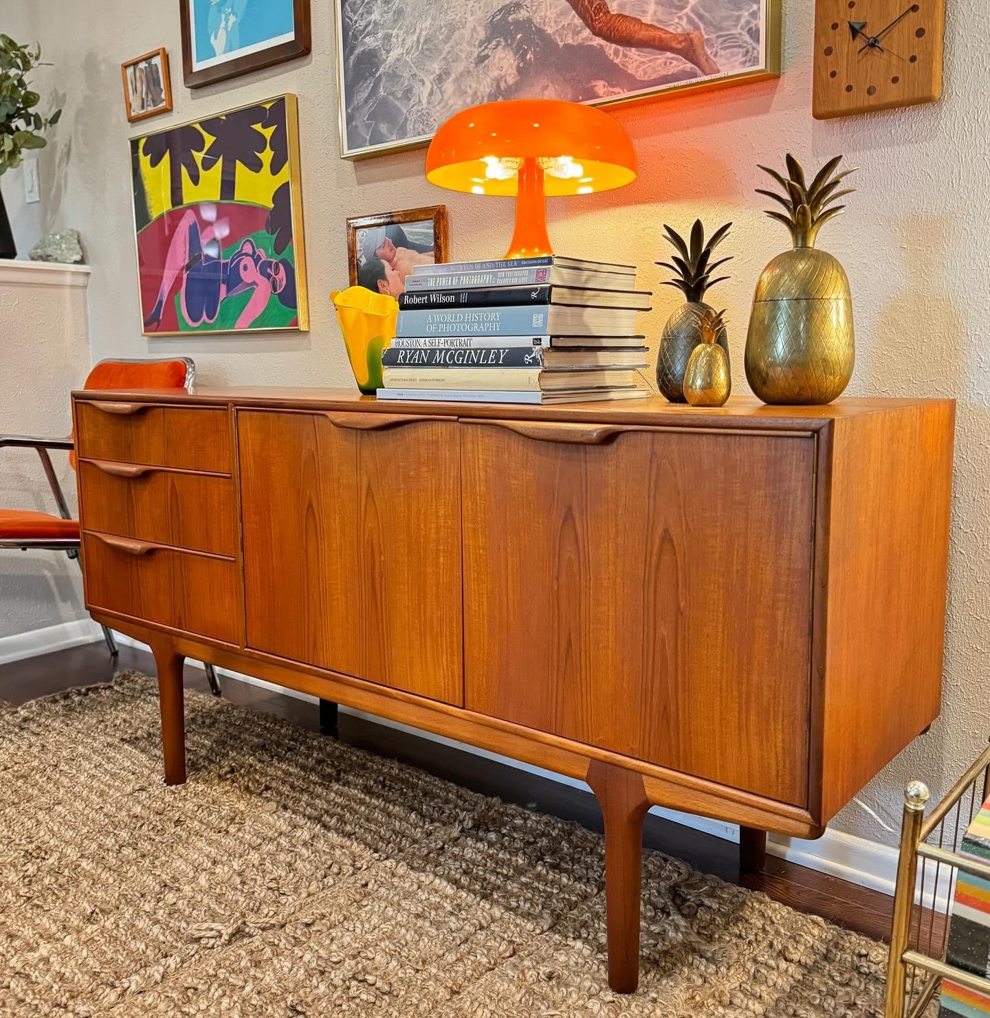 Teak Vintage mid century modern sideboard with folded handles made by McIntosh