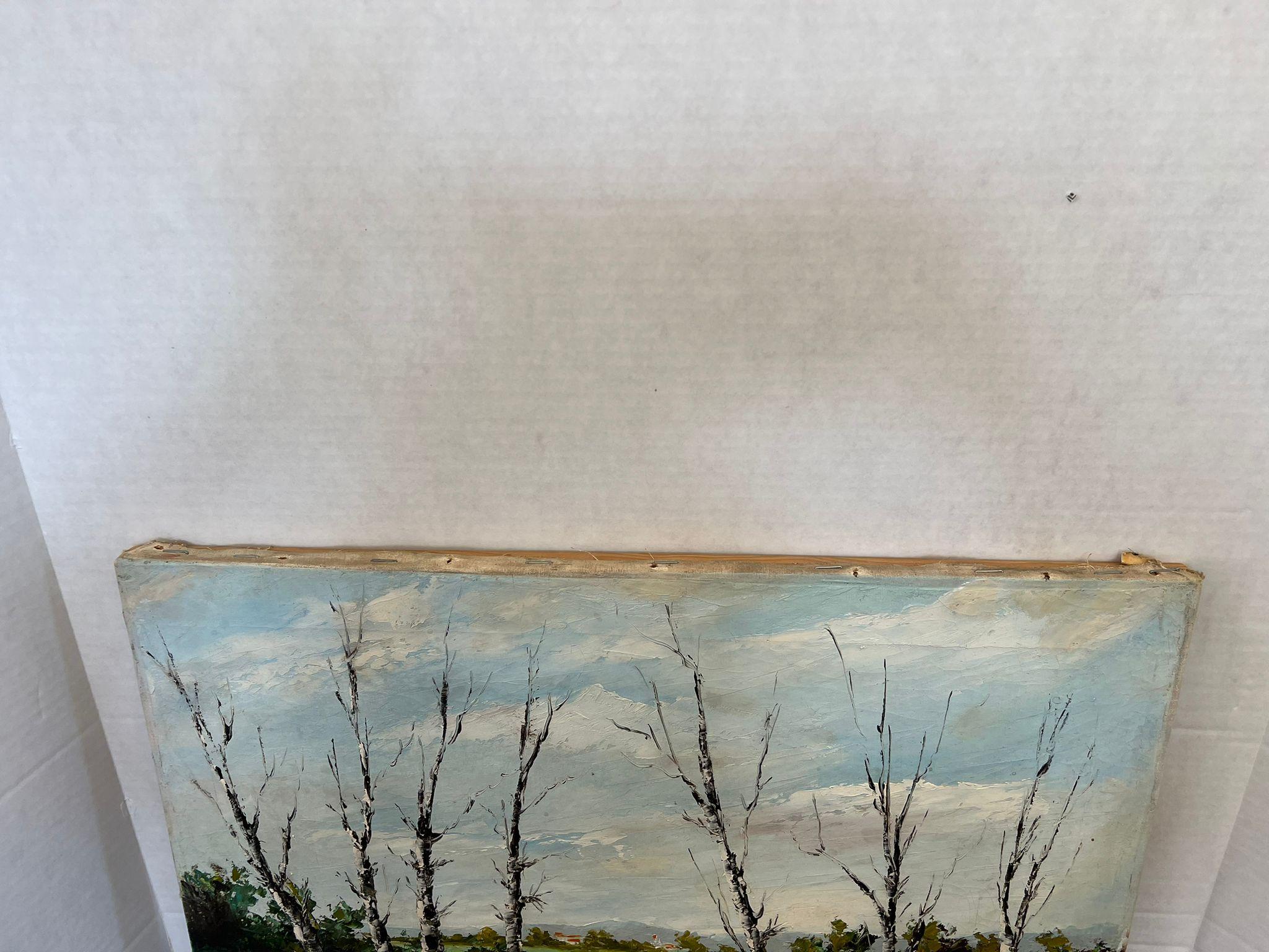Vintage Mid Century Modern Firmado Bosque Escénico Pintura de la Naturaleza sobre Lienzo. en venta 1