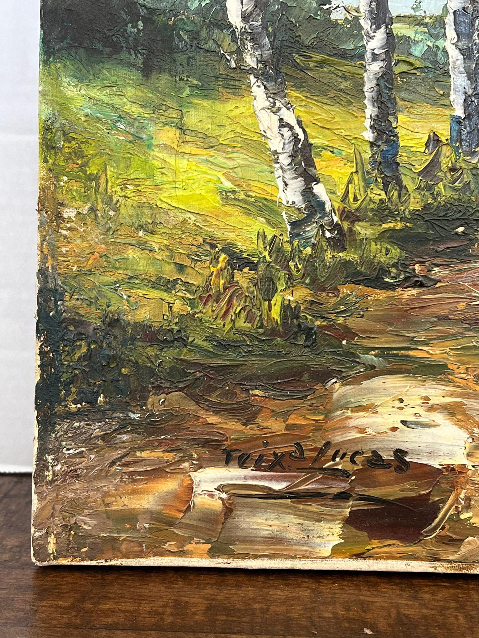 Vintage Mid Century Modern Firmado Bosque Escénico Pintura de la Naturaleza sobre Lienzo. en venta 2