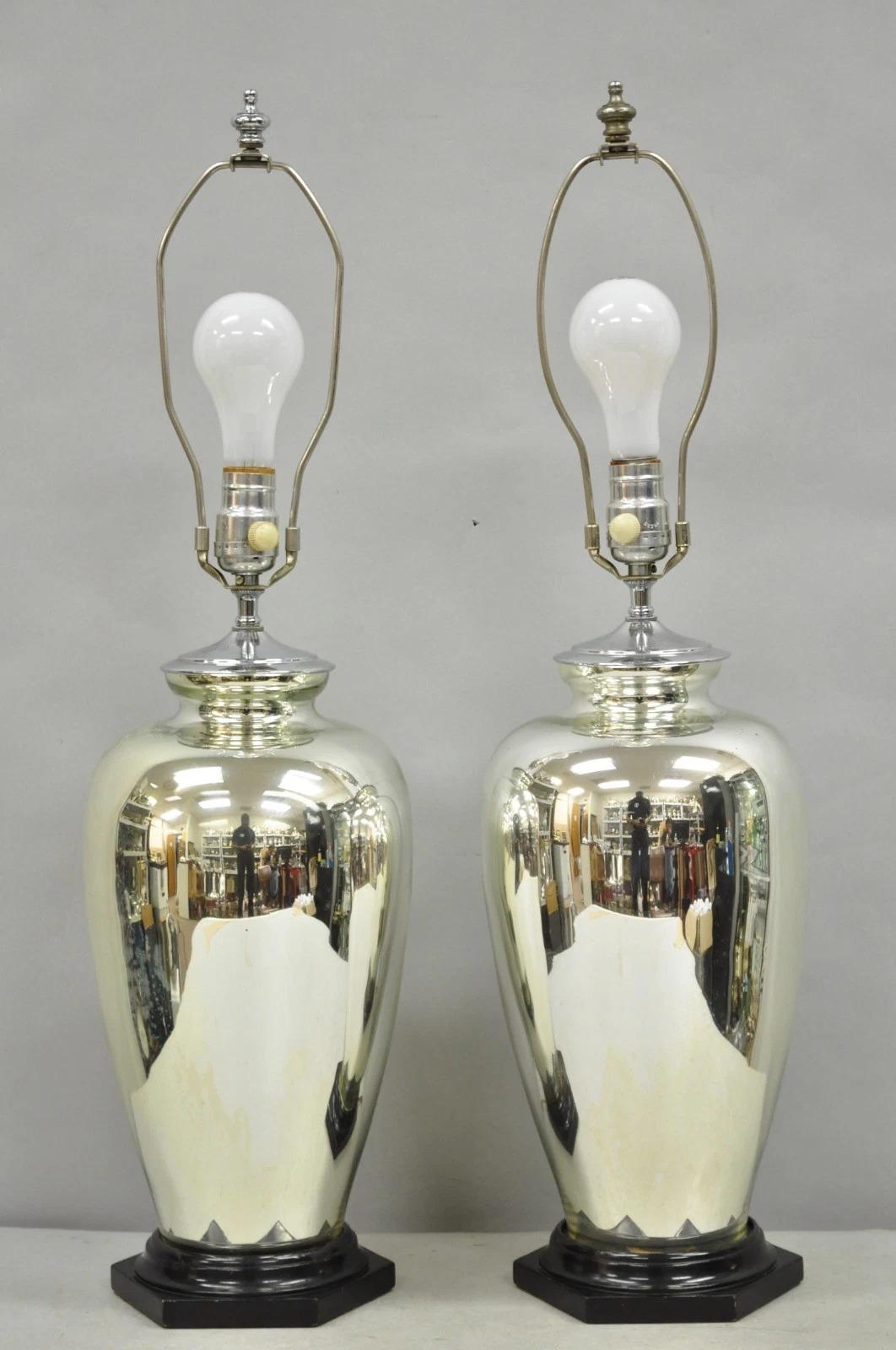 Pareja de lámparas de sobremesa vintage de cristal de mercurio plateado de mediados del siglo XX en venta 6