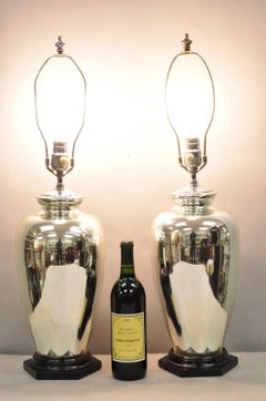 Pareja de lámparas de sobremesa vintage de cristal de mercurio plateado de mediados del siglo XX