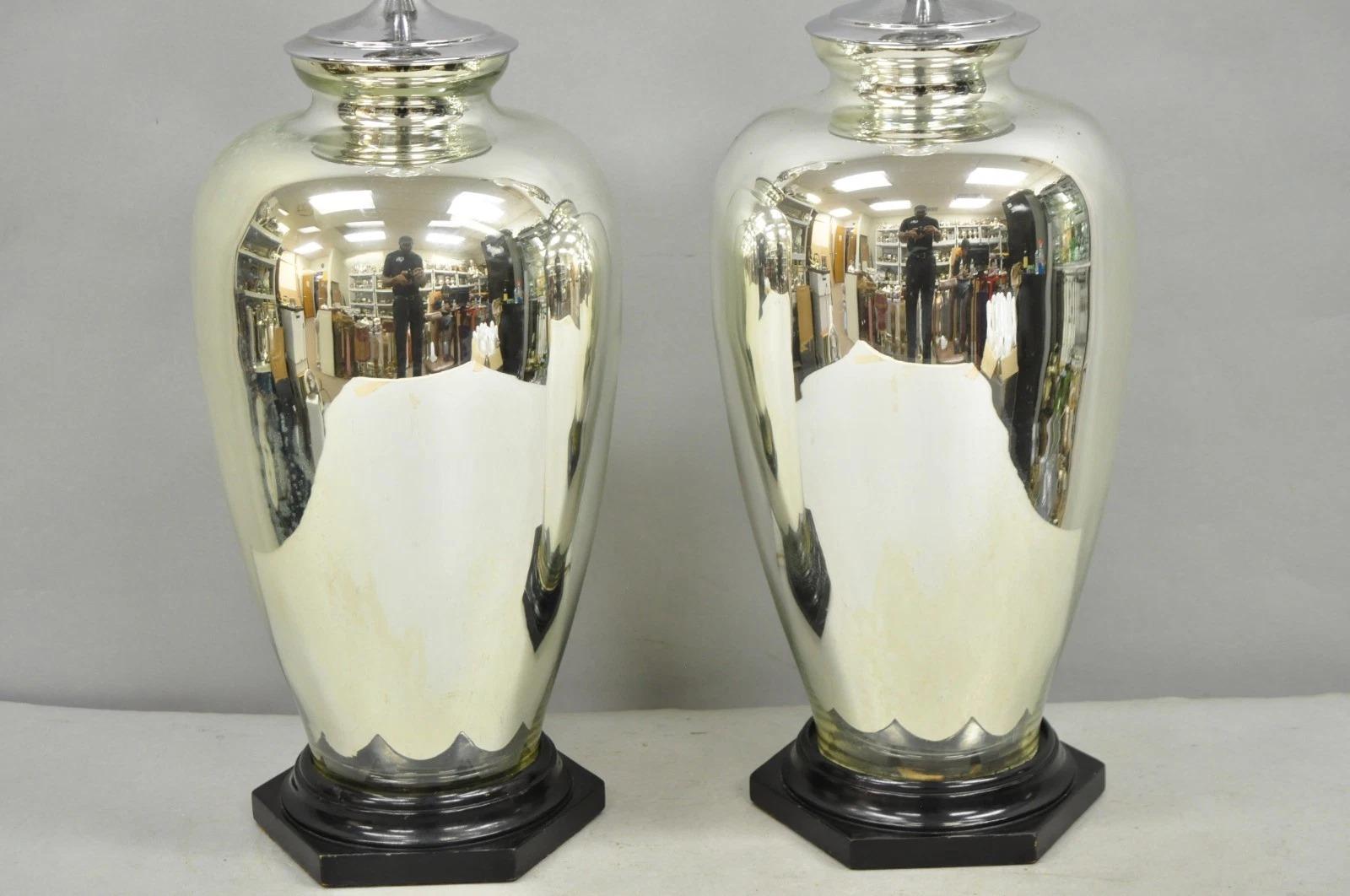 Pareja de lámparas de sobremesa vintage de cristal de mercurio plateado de mediados del siglo XX Moderno de mediados de siglo en venta
