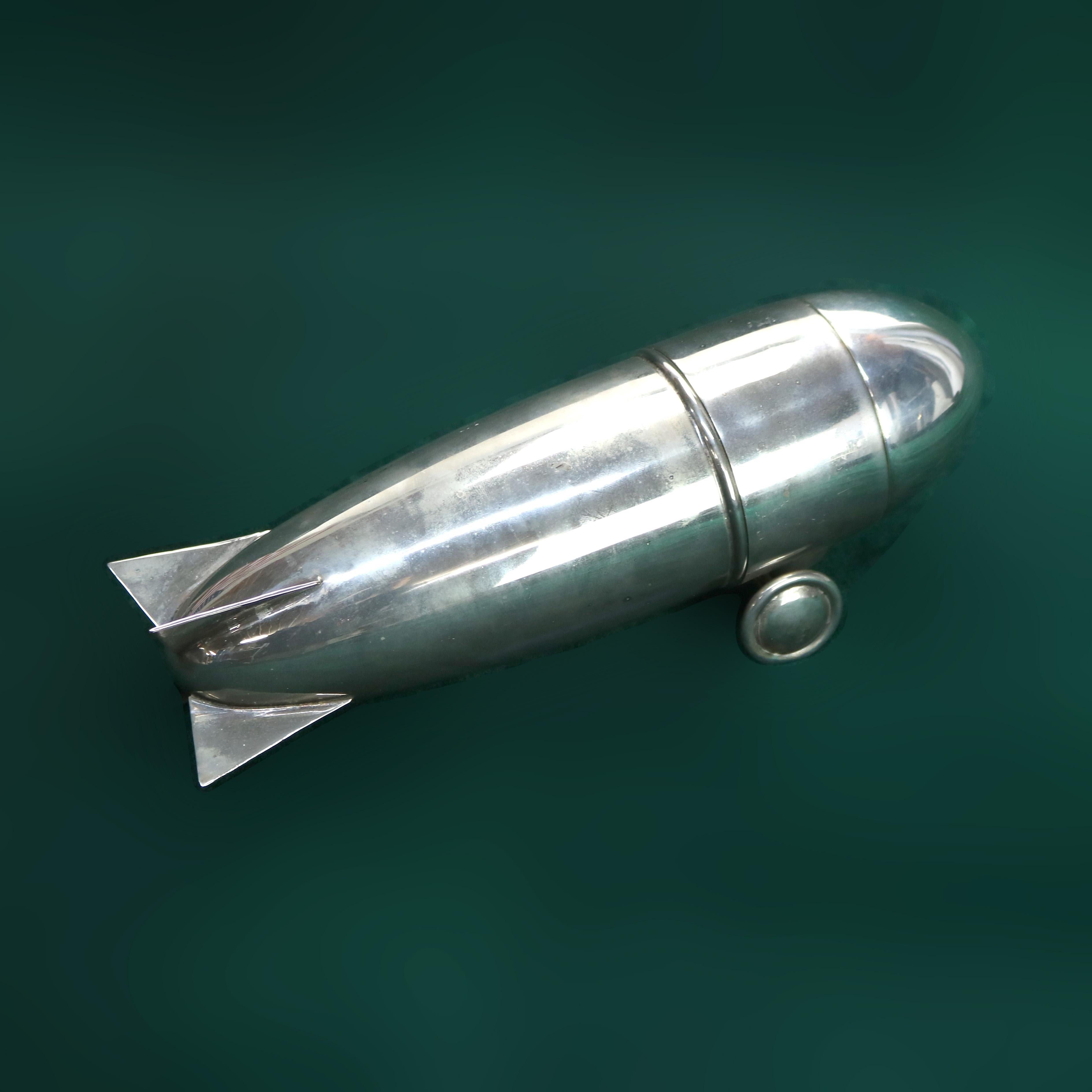 Mid-Century Modern Vintage Mid Century Modern Silver Plated Chrome Zeppelin Cocktail Shaker c1940 For Sale