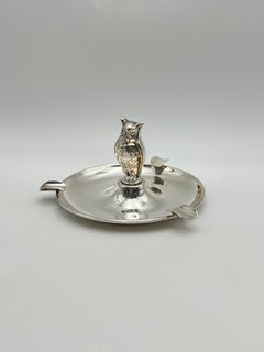 Vintage Mid-Century Modern Silver Plated Owl Ashtray, Norway, c. 1960s