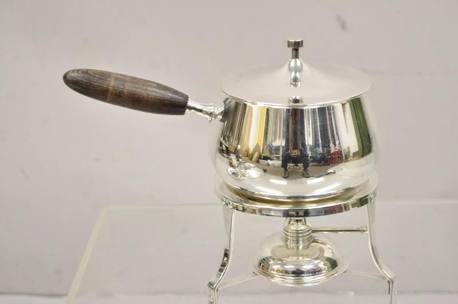 Set Calentador de Fondue de Acero Plateado Vintage Mid Century Modern en venta 3