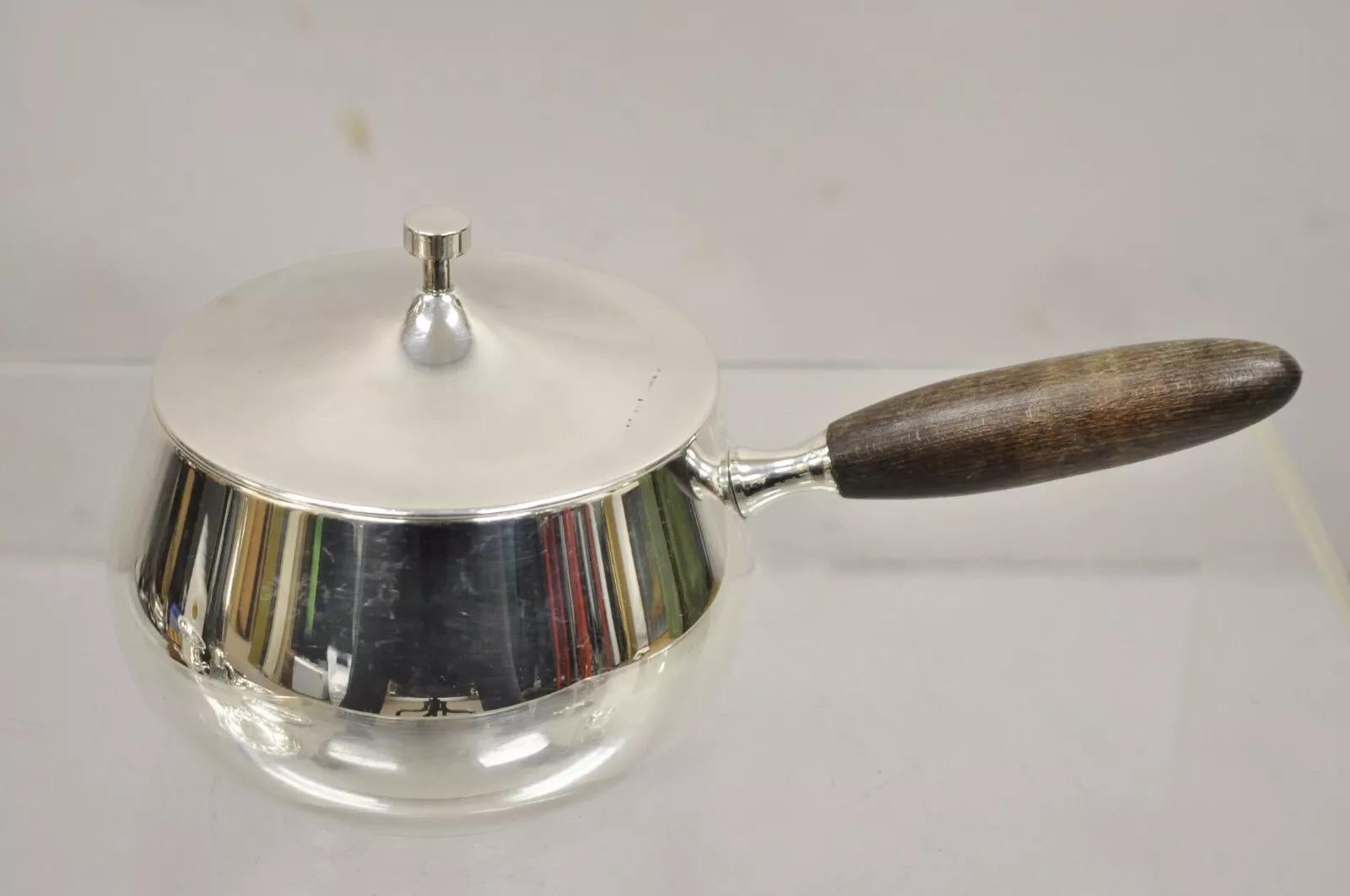 Set Calentador de Fondue de Acero Plateado Vintage Mid Century Modern Desconocido en venta