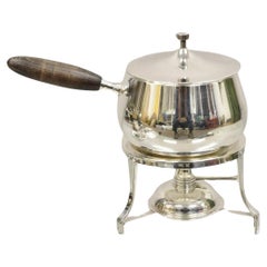 Vintage Mid Century Modern Versilbertes Stahl Fondue Topf Wärmer Set