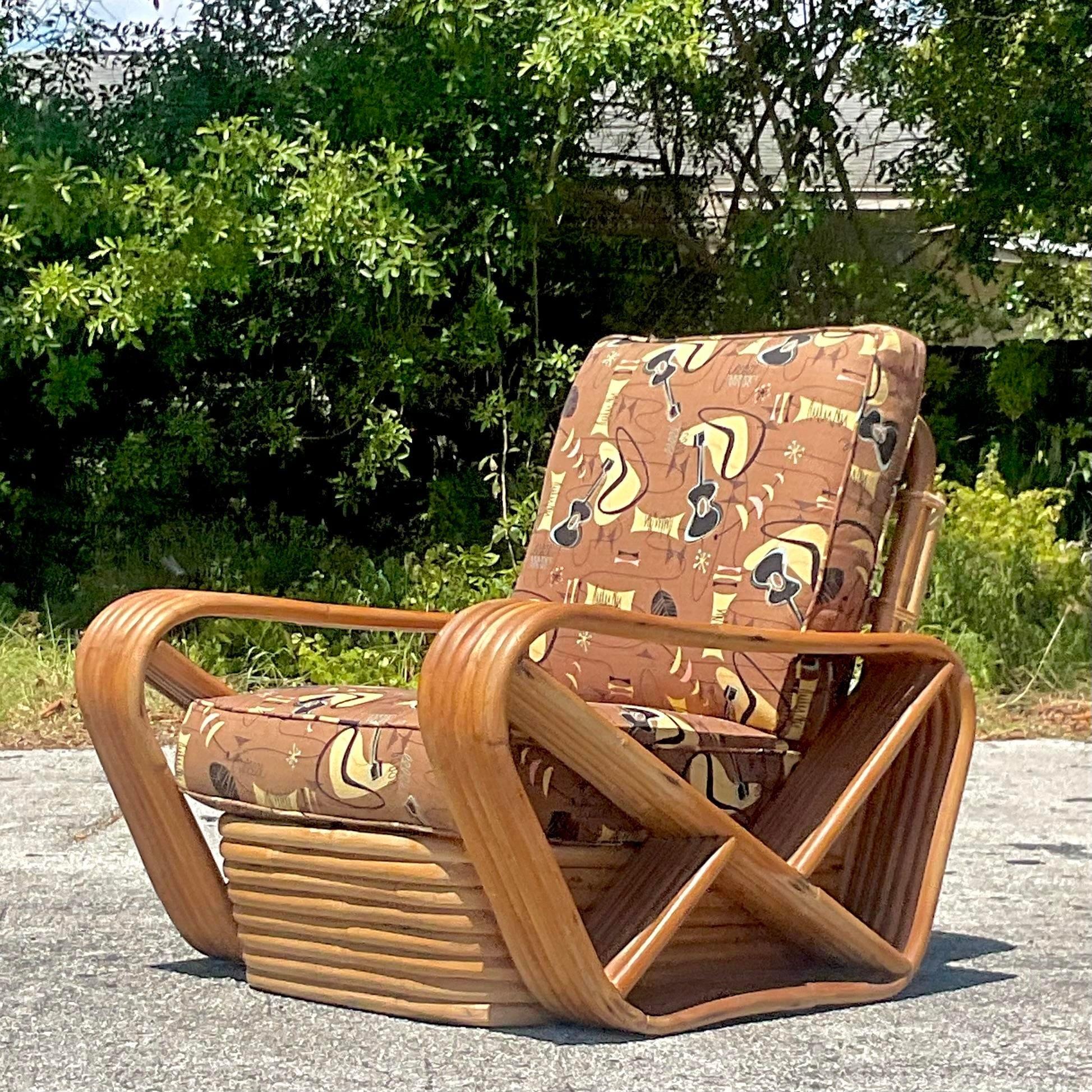 Vintage Mid-Century Modern Six Strand Bent Rattan Lounge Chair After Frankl In Good Condition For Sale In west palm beach, FL