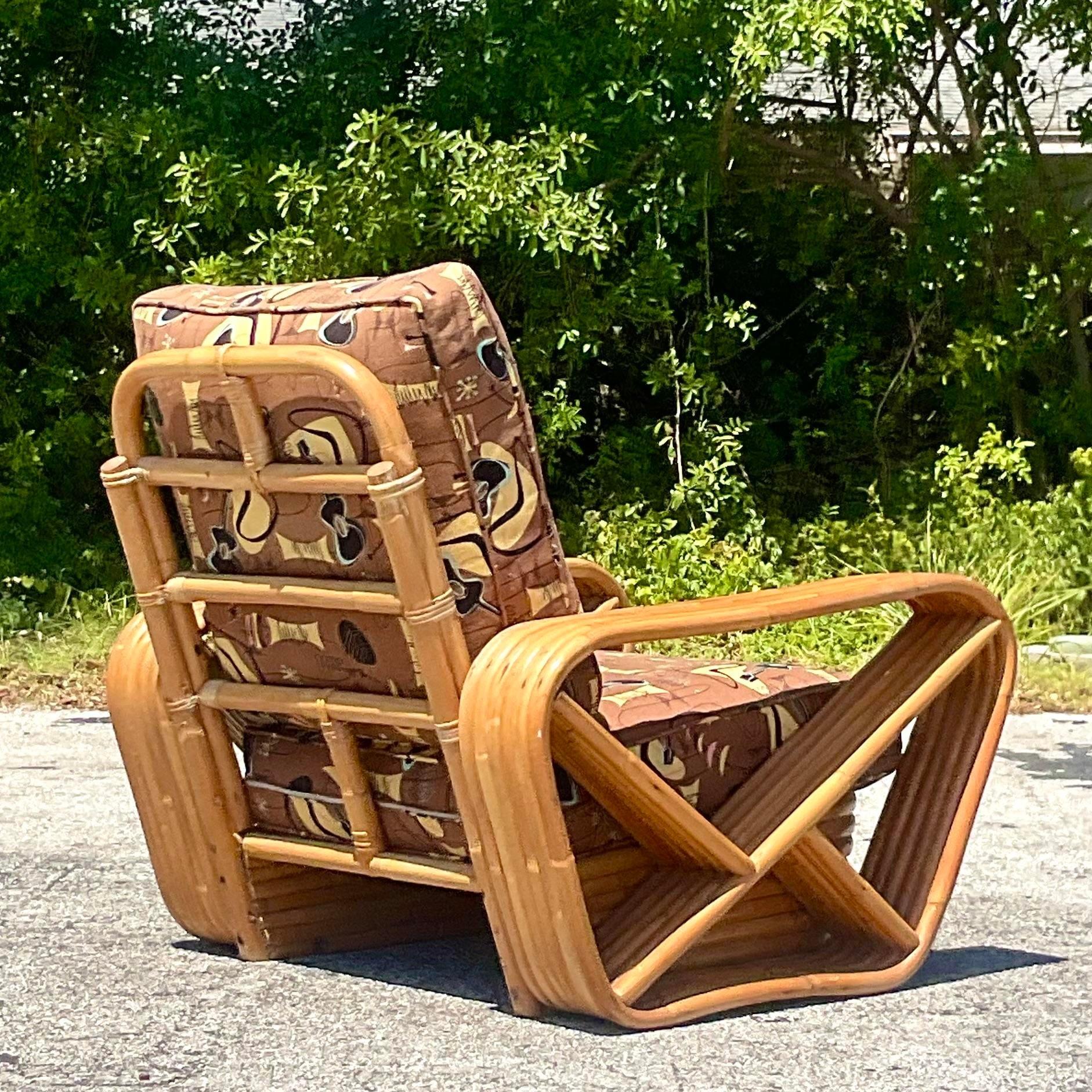 20th Century Vintage Mid-Century Modern Six Strand Bent Rattan Lounge Chair After Frankl For Sale