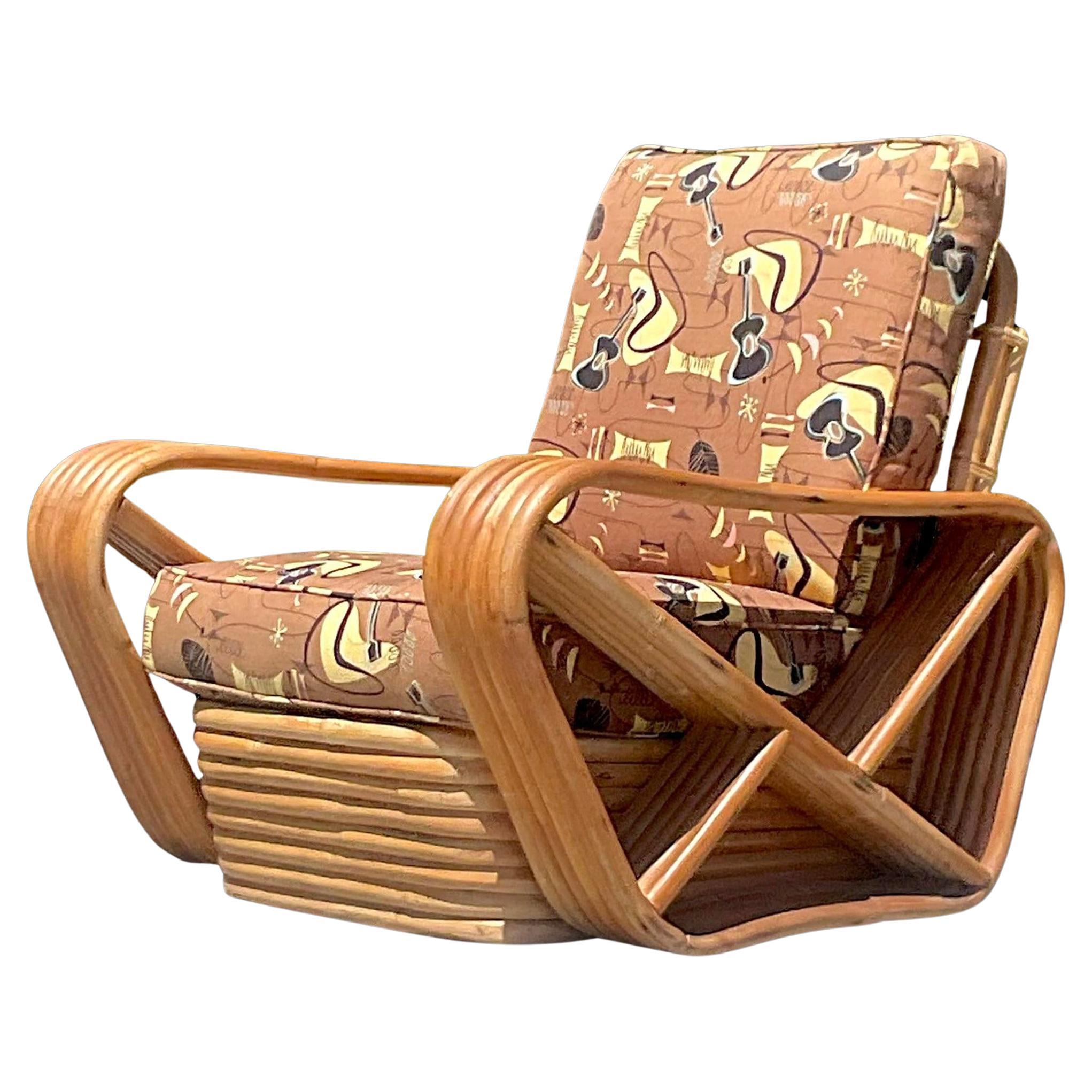 Chaise longue en rotin courbé à six brins d'après Frankl, Vintage Mid-Century Modern en vente