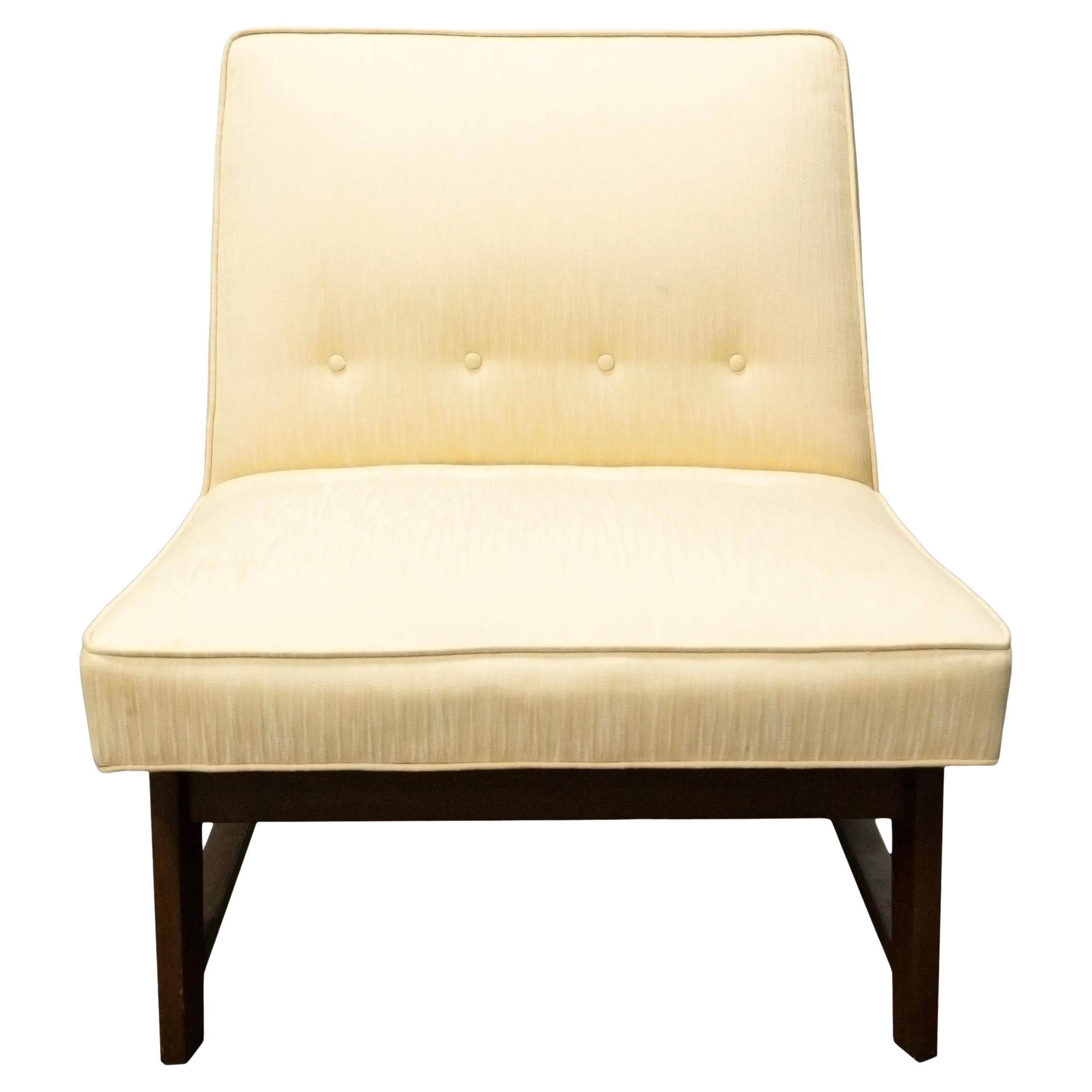 Vintage Mid Century Modern Slipper Chair in Style of Edward Wormley Beige Fabric For Sale