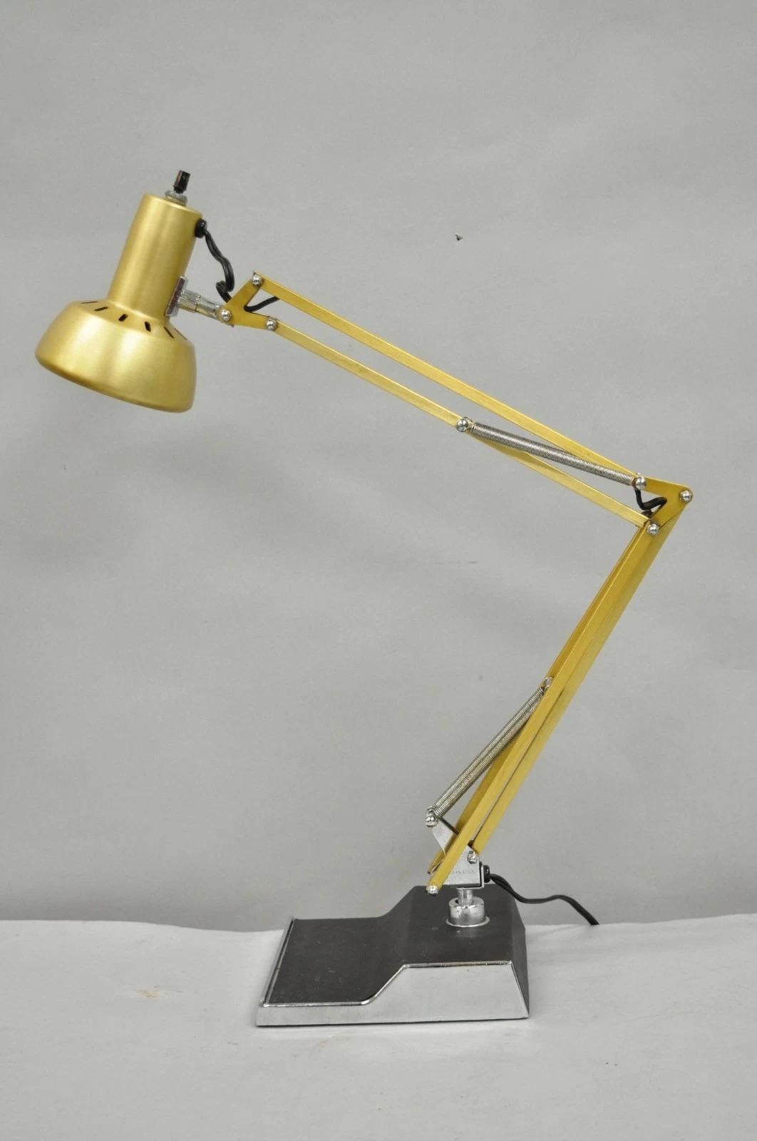 Vintage Mid Century Modern Small Brass Architects Drafting Desk Lamp by Electrix For Sale 5
