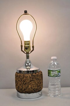 Vintage Mid Century Modern Small Chrome & Cork Space Age Retro Table Lamp