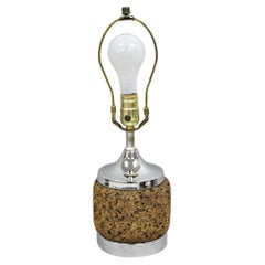 Petite lampe de bureau vintage mi-siècle moderne chromée et liège de l'ère spatiale