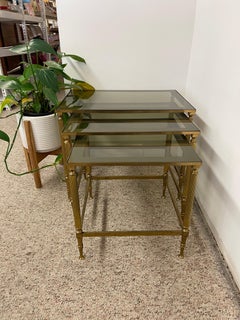 Vintage Mid-Century Modern Smoked Glass Nesting Tables, Set of Three