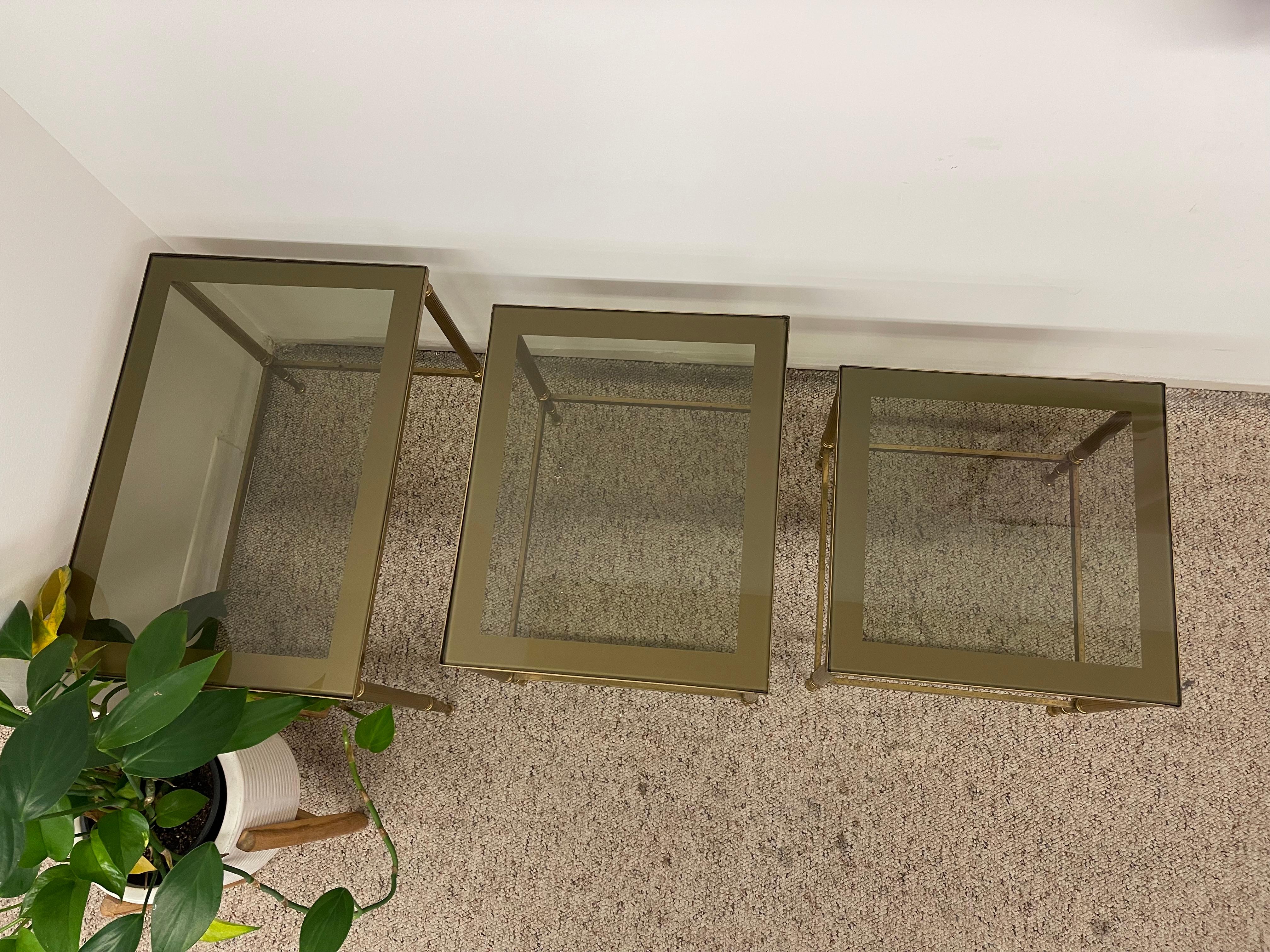 Vintage Mid-Century Modern Smoked Glass Nesting Tables, Set of Three For Sale 2