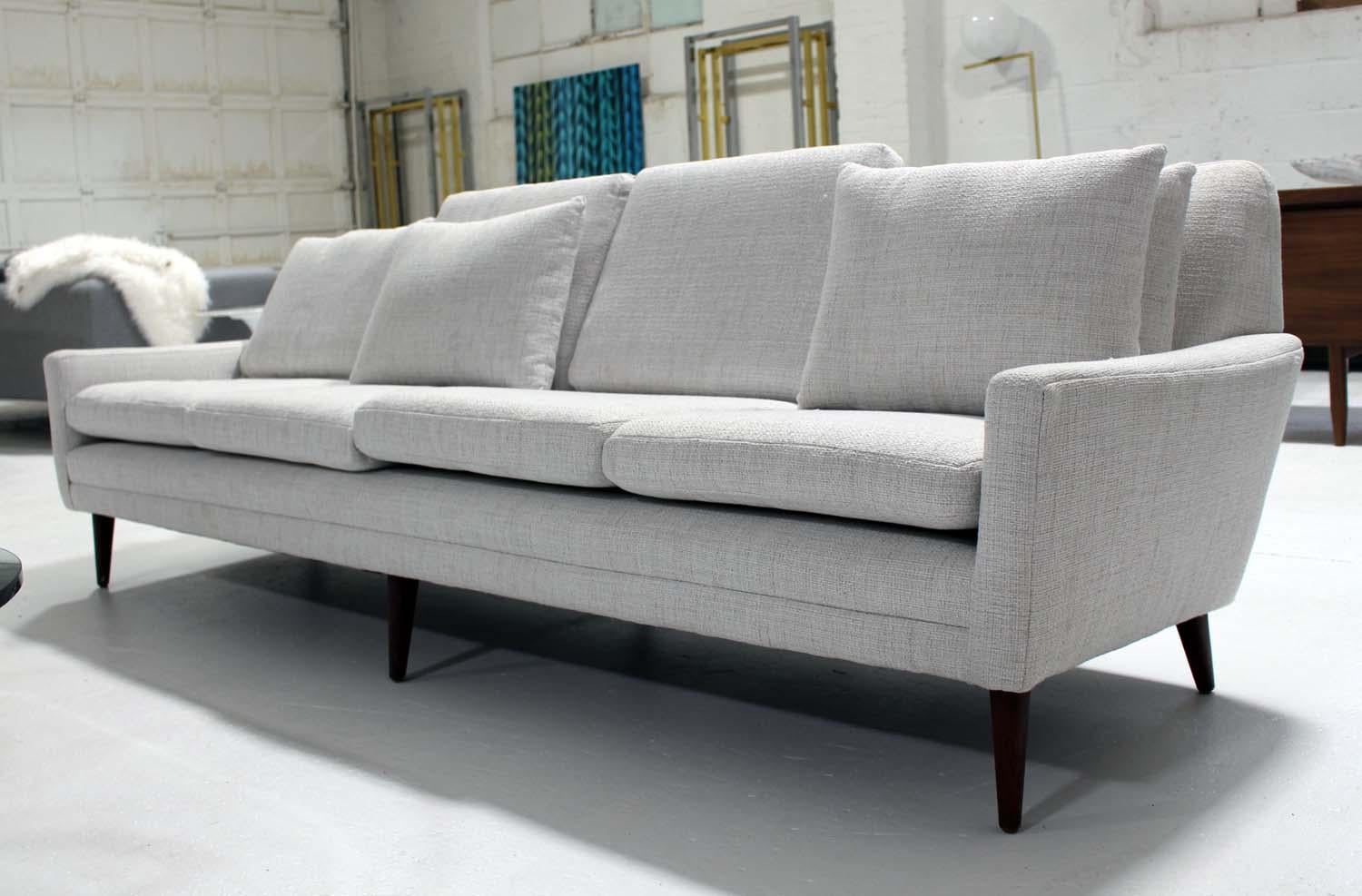 Vintage Mid-Century Modern Sofa Newly Upholstered In Excellent Condition For Sale In Bridport, CT