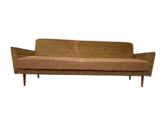 Vintage Mid Century Modern Sofa with Fabric and Vinyl Upholstery German Import