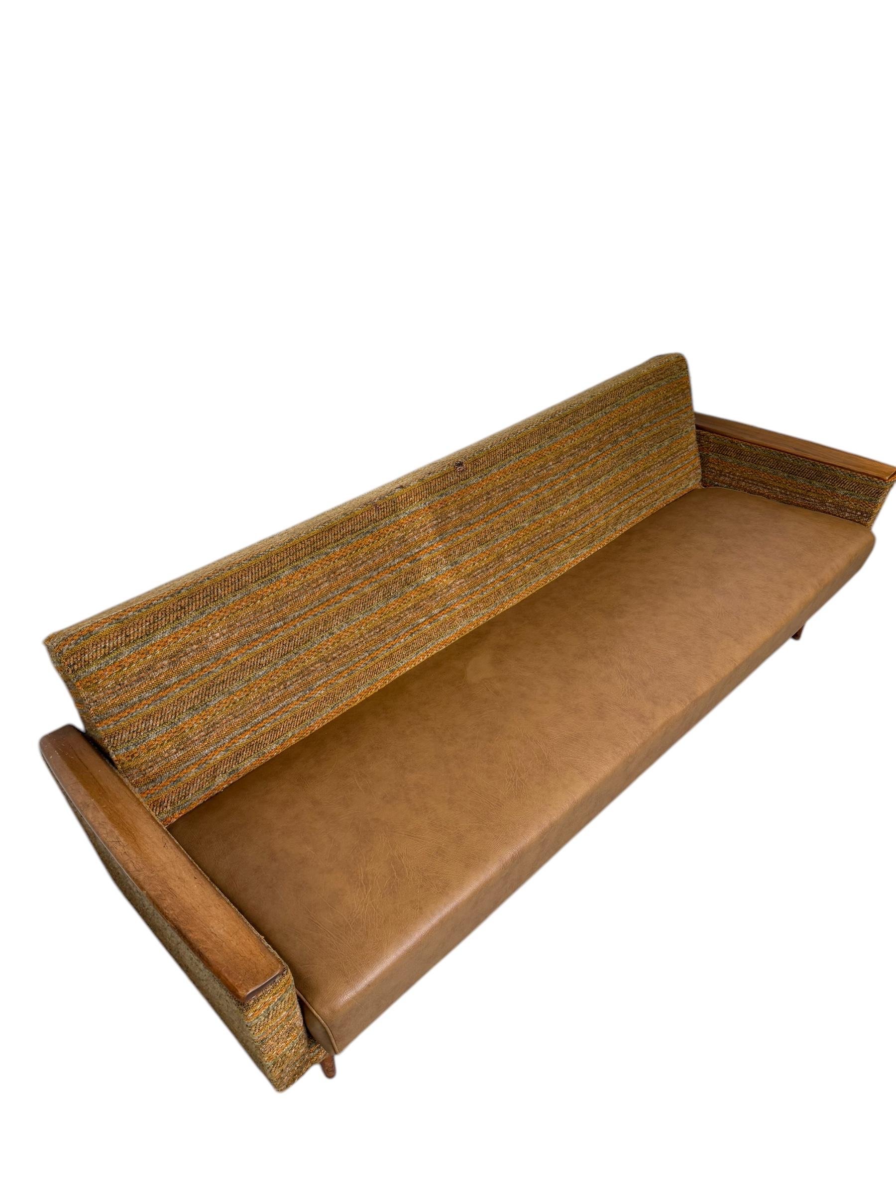 Mid-Century Modern Vintage Mid Century Modern Sofa with Fabric and Vinyl Upholstery German Import For Sale