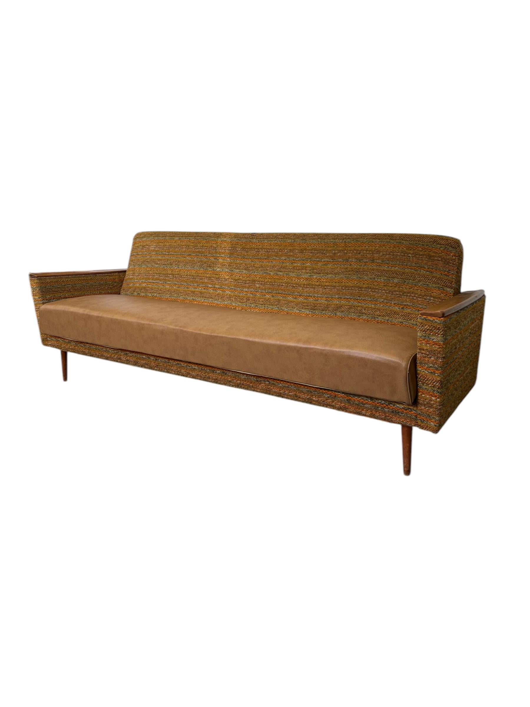 Mid-20th Century Vintage Mid Century Modern Sofa with Fabric and Vinyl Upholstery German Import For Sale