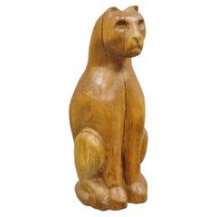 Vintage Mid Century Modern Solid Carved Wood 24" Cat Art Sculpture