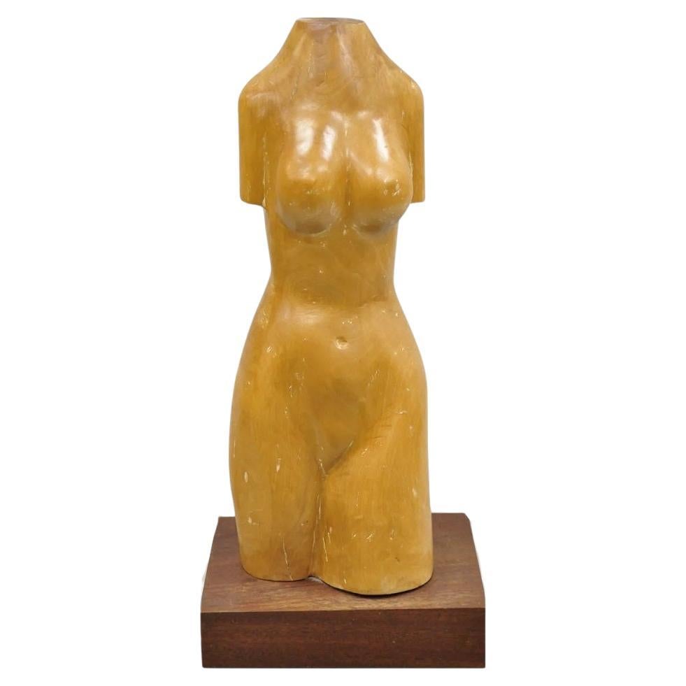 Escultura Torso Femenino Desnudo de Madera Maciza Tallada Vintage Mid Century Modern