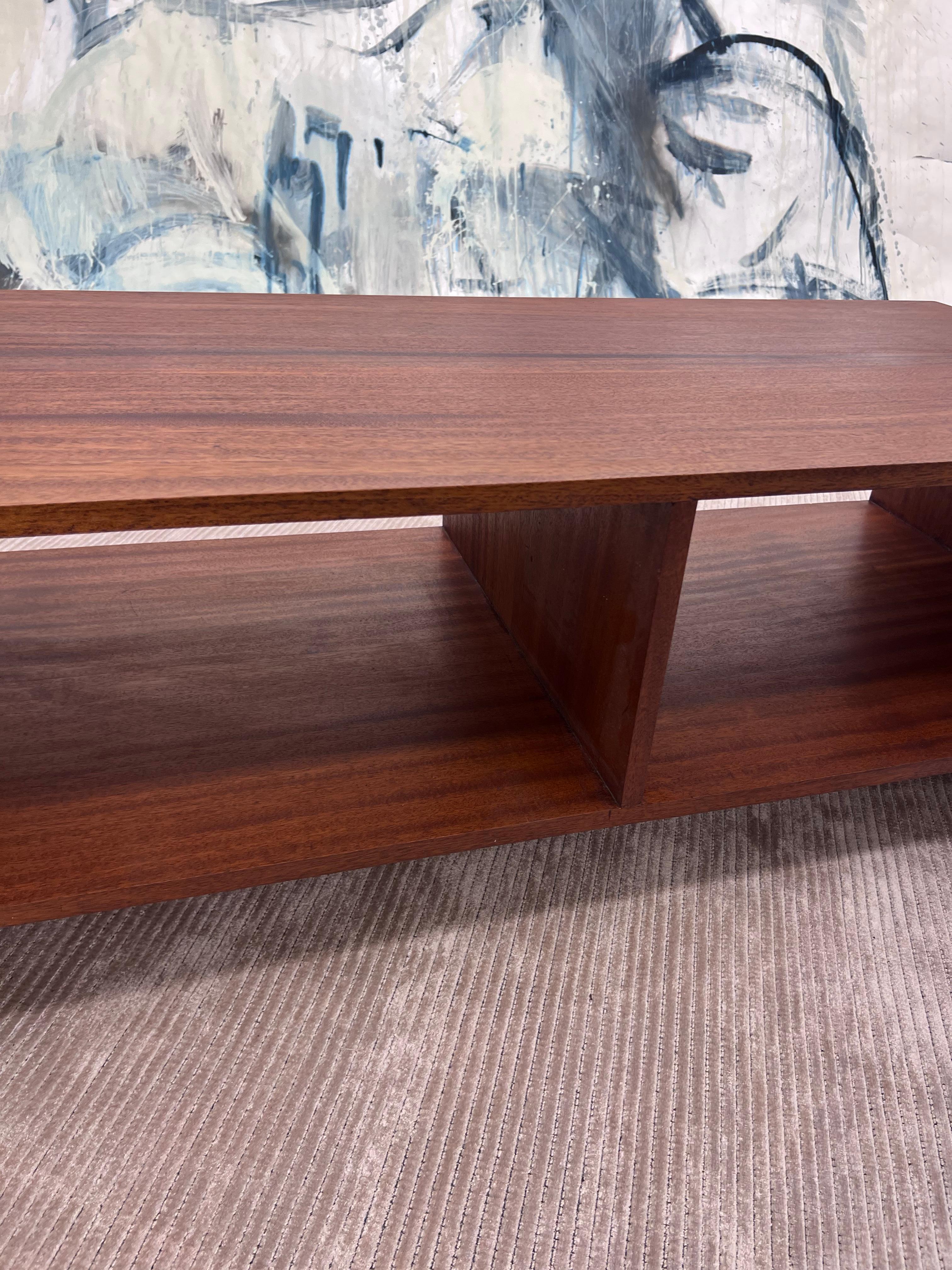 Vintage Mid century modern solid mahogany Two-tiered  waterfall coffee table  In Good Condition For Sale In Los Angeles, CA