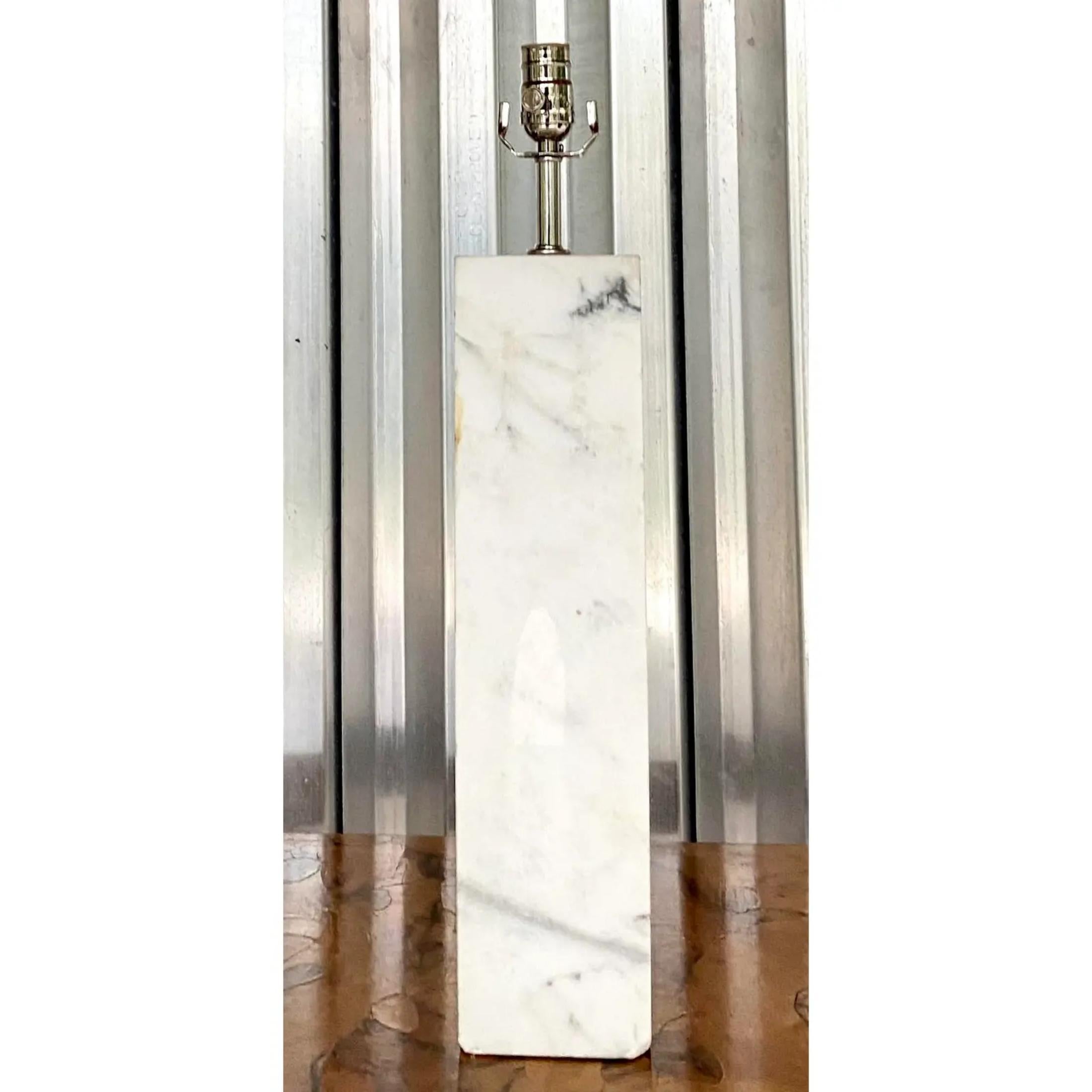 Vintage Mid-Century Modern Solid Marble Block Lamp In Good Condition In west palm beach, FL