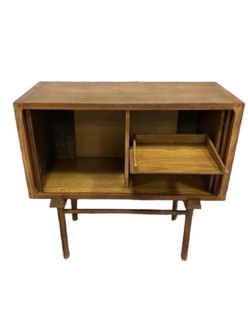 Mid-Century Modern Vintage Mid Century Modern Solid Oak Record Cabinet or Credenza Tambour Doors For Sale