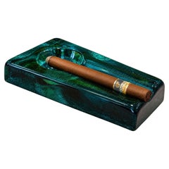 Vintage Mid-Century Modern Solid Teal Art Glass Cigar Ashtray