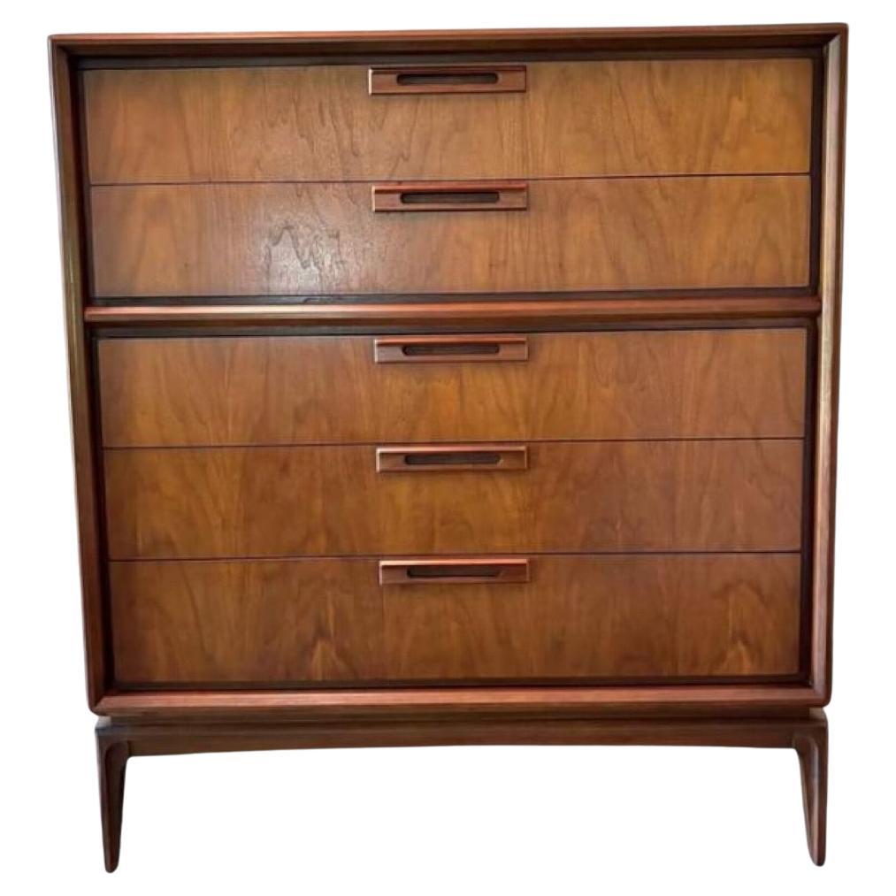 Vintage Mid Century Modern Solid Walnut and Oak Dresser Dovetail Drawers