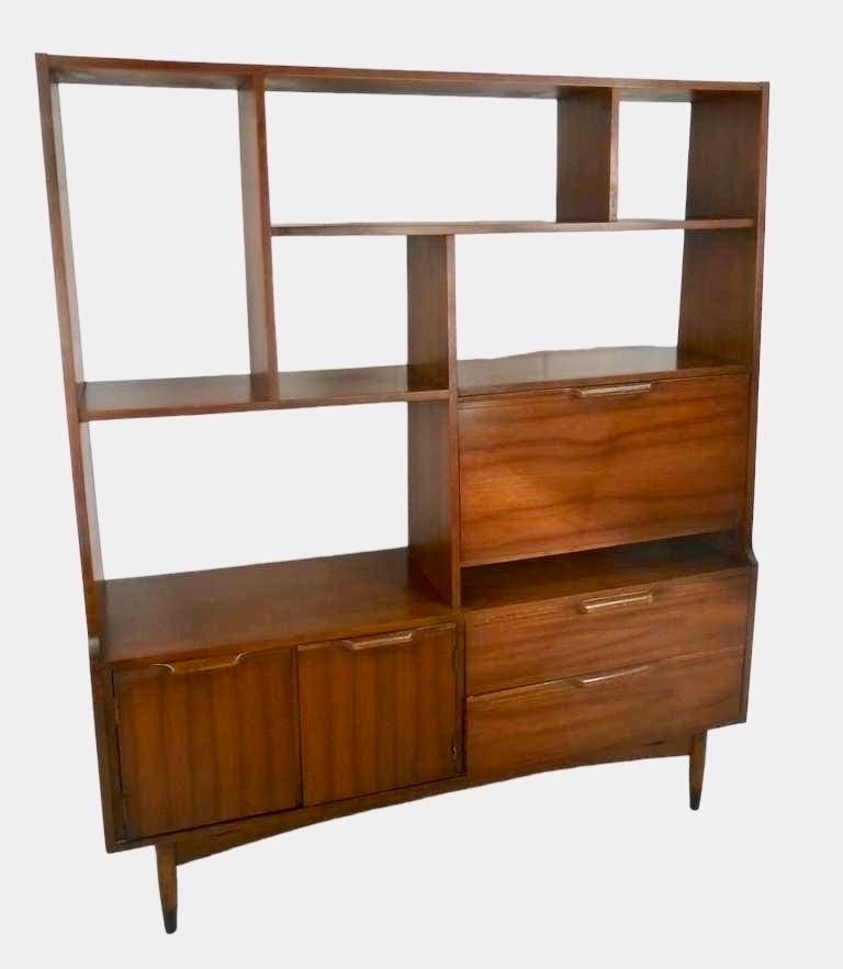 Late 20th Century Vintage Mid-Century Modern Solid Walnut Book Case Shelf with Writing Desk