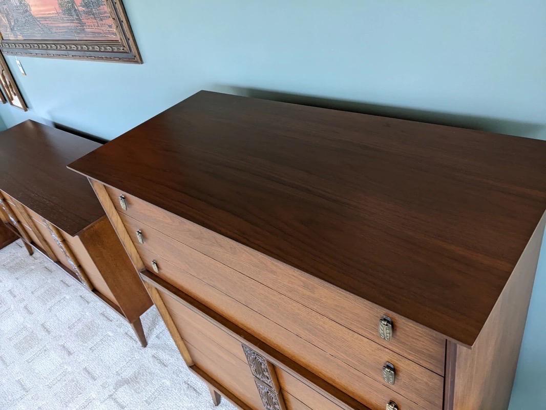 Late 20th Century Vintage Mid-Century Modern Solid Walnut Dresser Cabinet Storage Drawers  For Sale