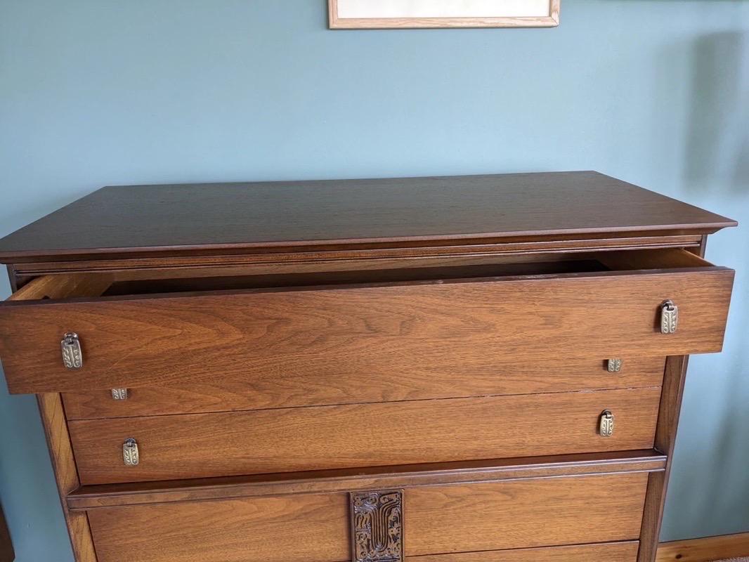 Wood Vintage Mid-Century Modern Solid Walnut Dresser Cabinet Storage Drawers  For Sale