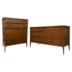 Vintage Mid Century Modern Solid Walnut Dresser Set Dovetailed by Broyhill