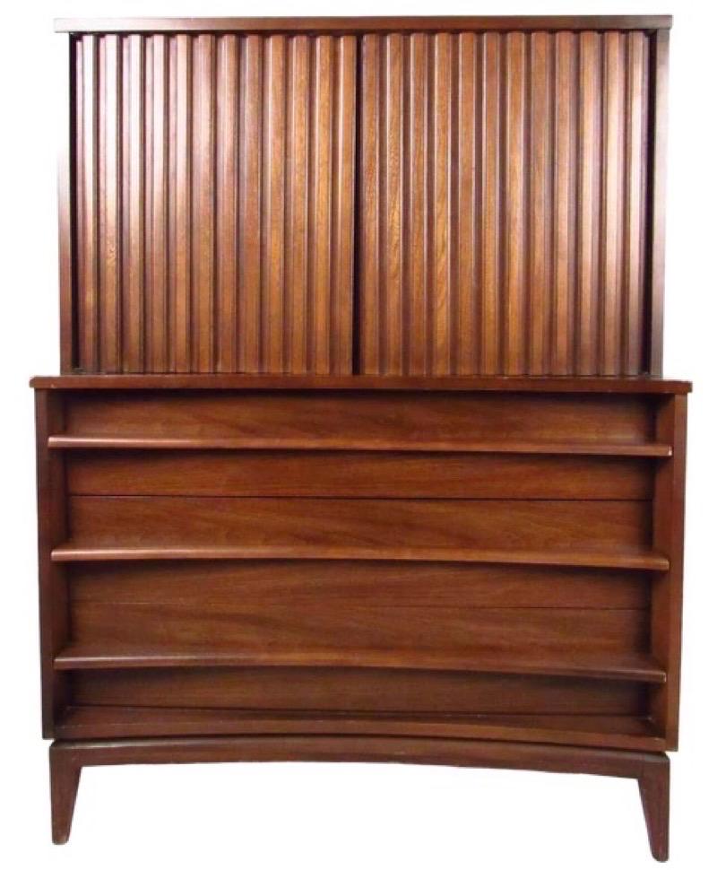 Vintage Mid-Century Modern Solid Walnut Dresser Set Tallboy and Lowboy 1