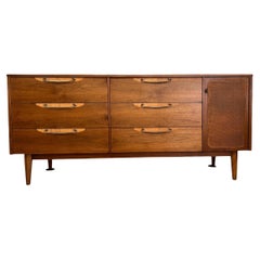 Vintage Mid Century Modern Solid Walnut Dresser with Six Drawers by Lane