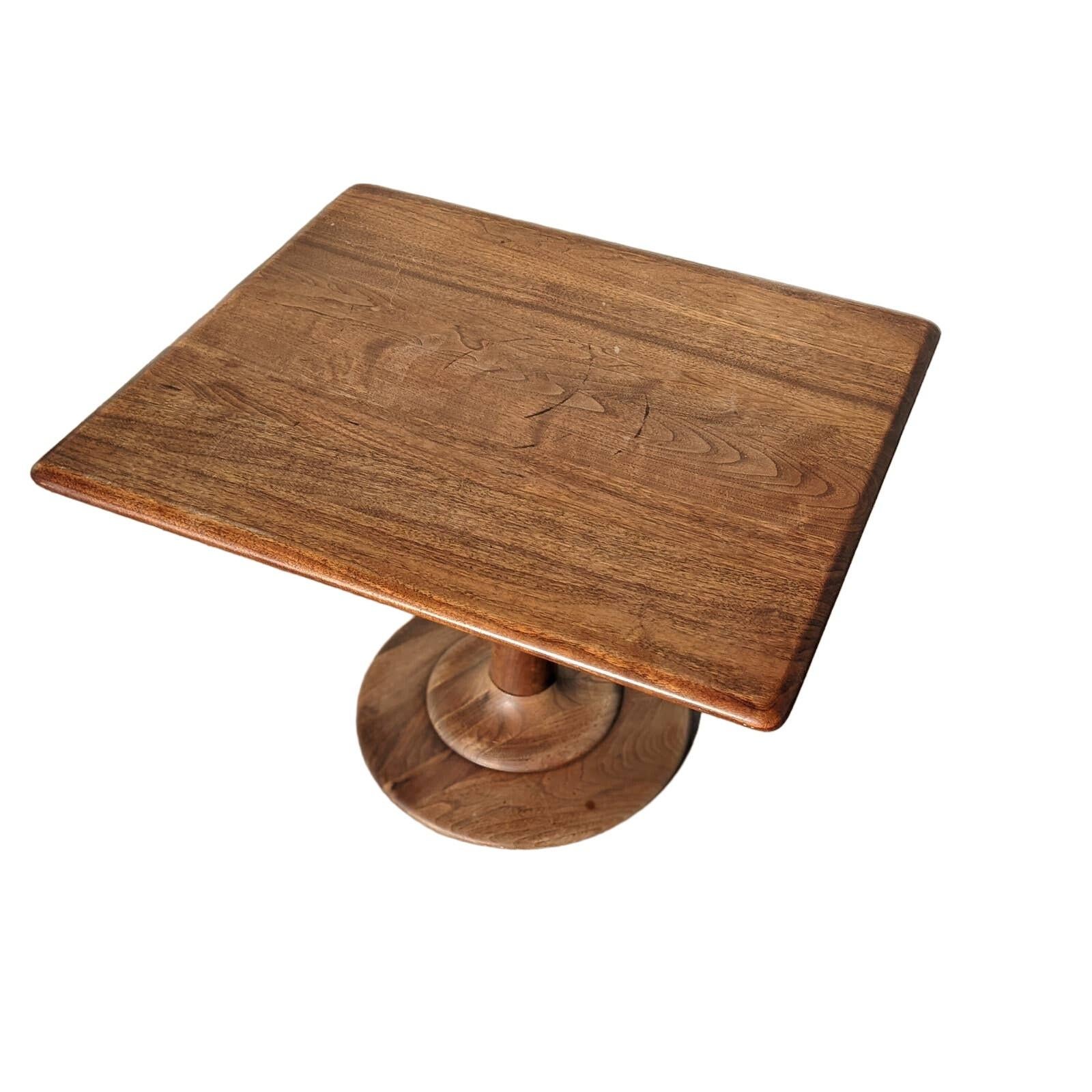 Joinery Vintage Mid-Century Modern Solid Walnut Pedestal Side Table, Swivels, 1960s For Sale