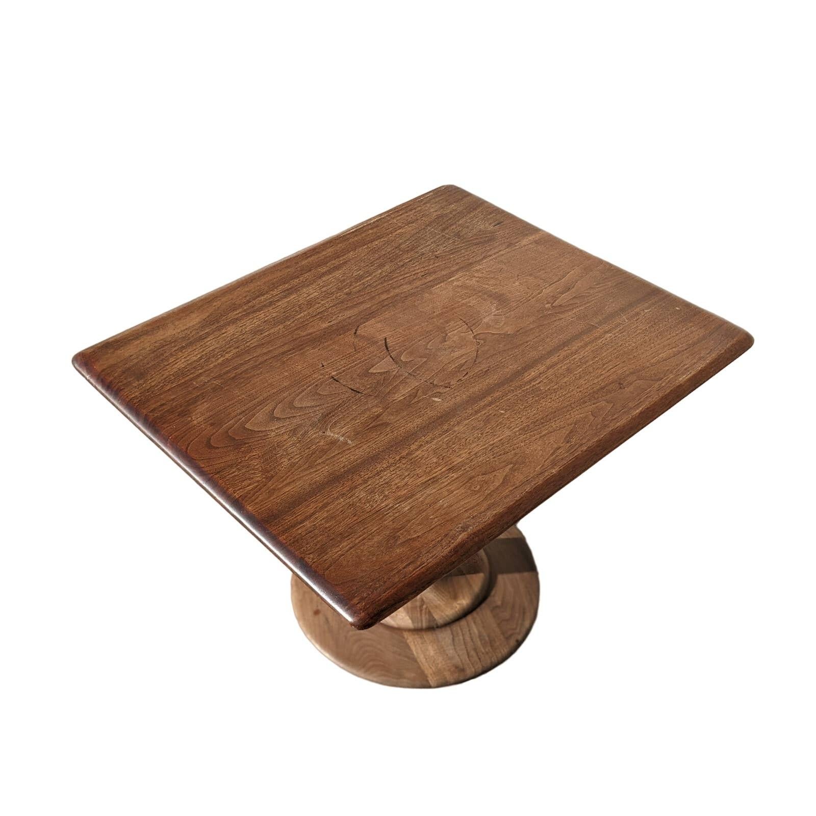 20th Century Vintage Mid-Century Modern Solid Walnut Pedestal Side Table, Swivels, 1960s For Sale