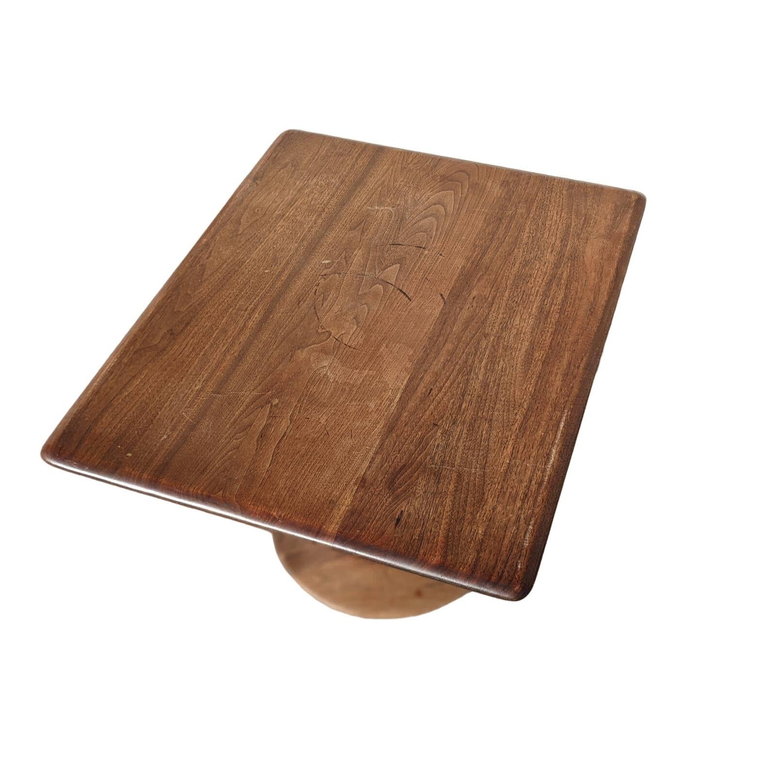 Vintage Mid-Century Modern Solid Walnut Pedestal Side Table, Swivels, 1960s For Sale 2