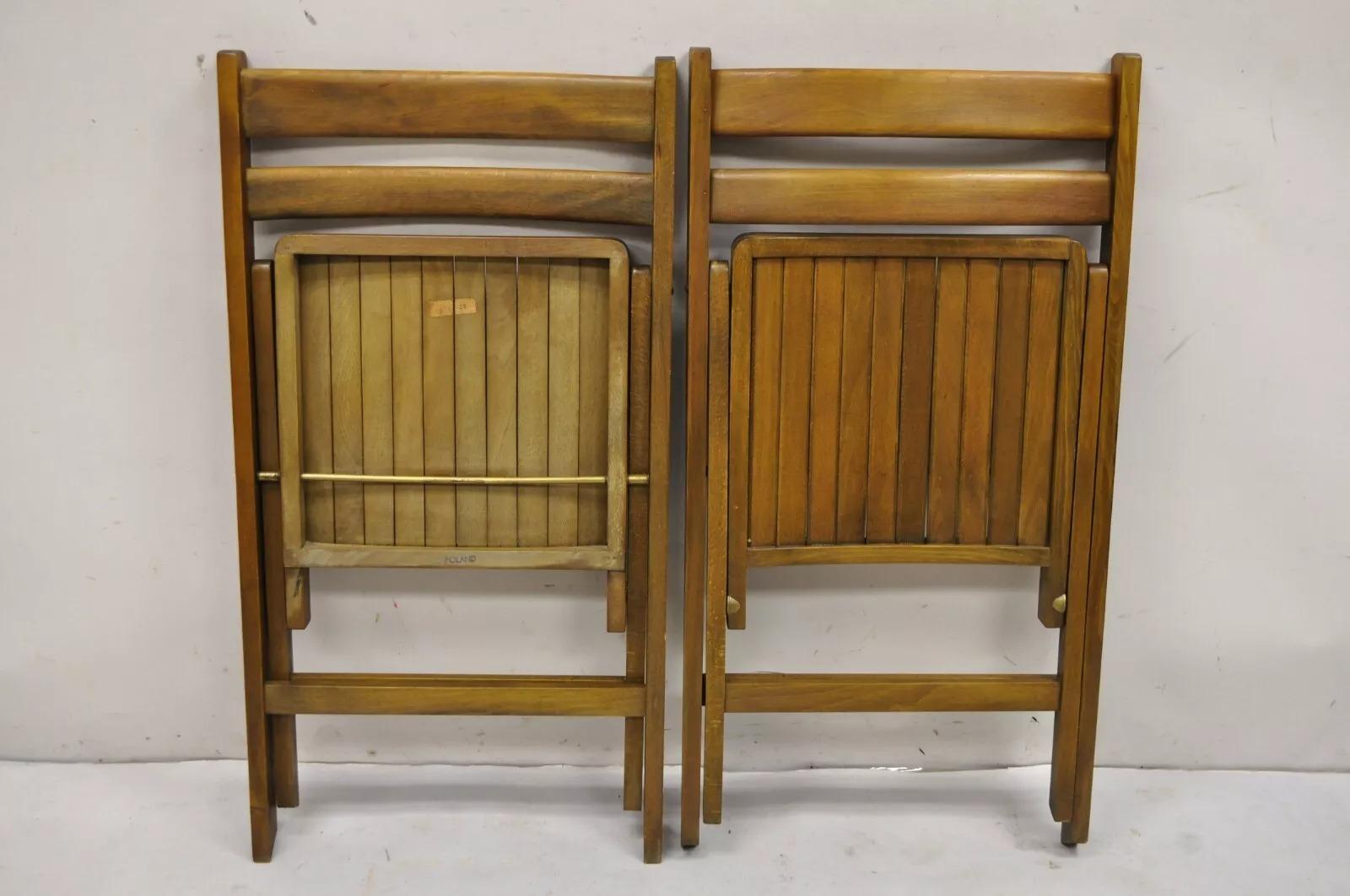 Chaises pliantes à lattes en bois massif modernes du milieu du siècle dernier, lot de 6 en vente 3