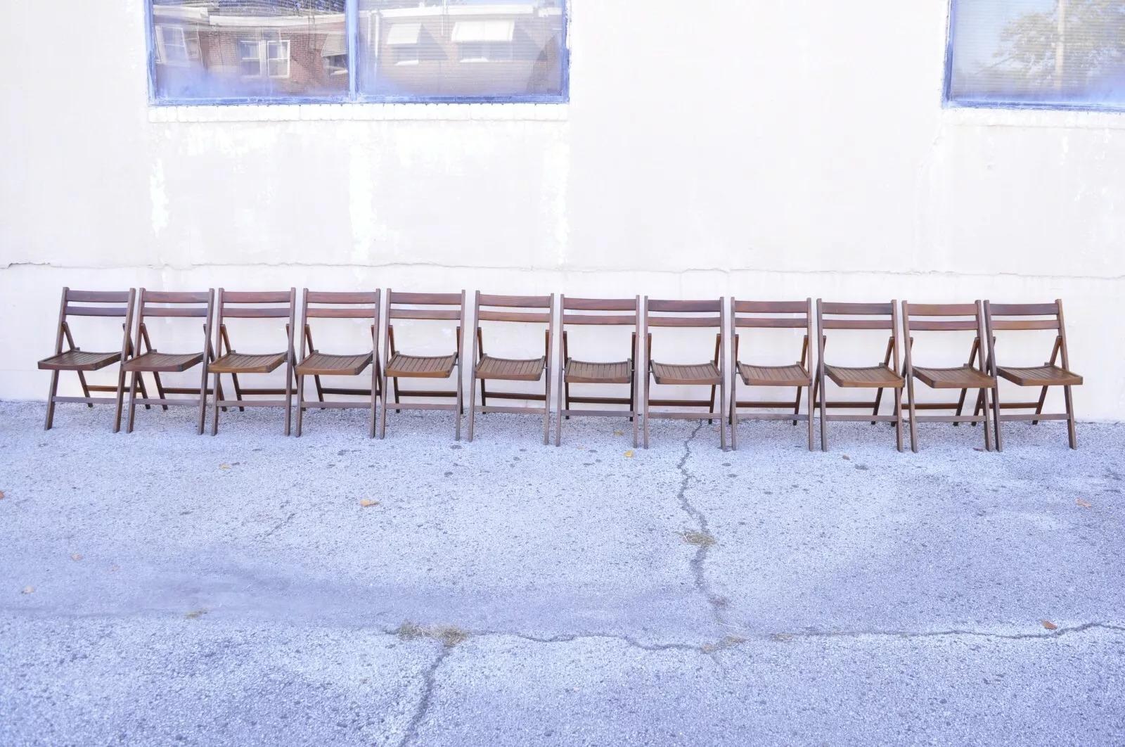 Chaises pliantes à lattes en bois massif modernes du milieu du siècle dernier, lot de 6 en vente 4
