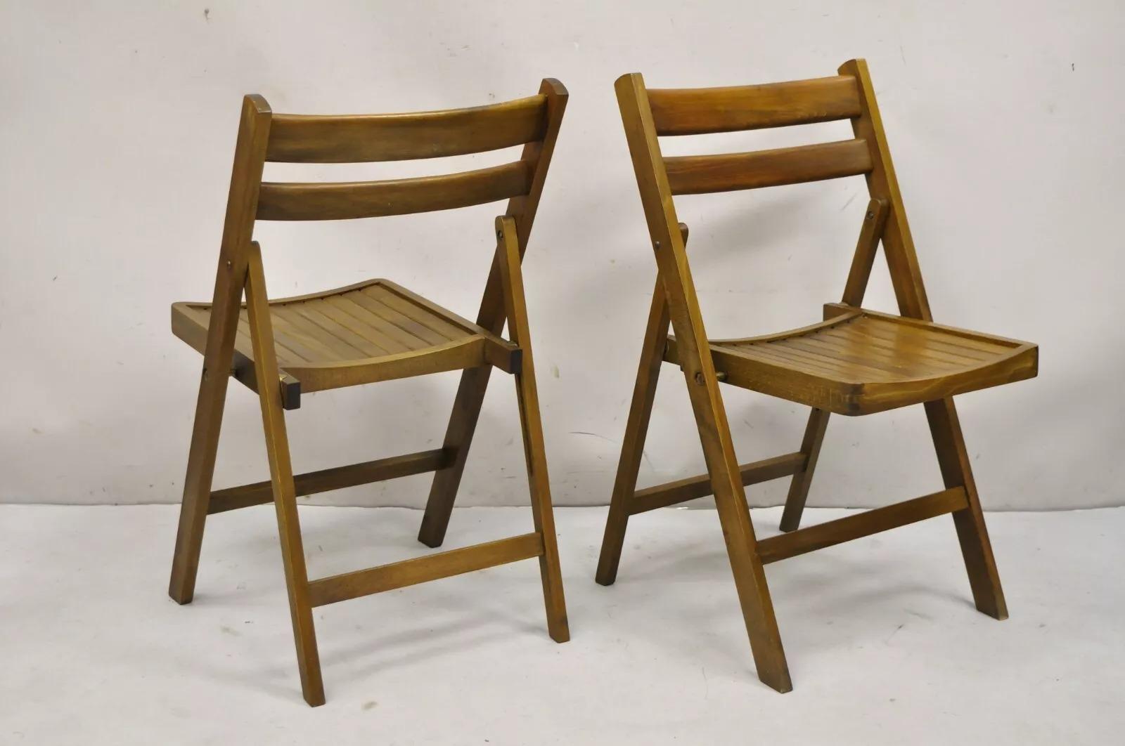 Chaises pliantes à lattes en bois massif modernes du milieu du siècle dernier, lot de 6 en vente 5