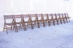 Vintage Mid Century Modern Solid Wood Slatted Folding Chairs - Set of 6