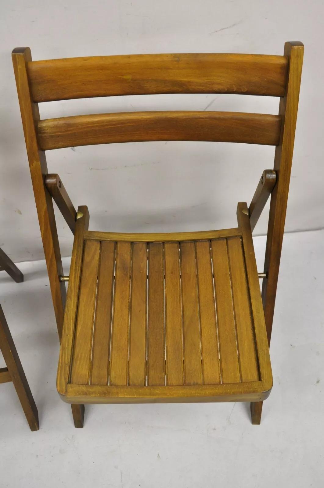 Inconnu Chaises pliantes à lattes en bois massif modernes du milieu du siècle dernier, lot de 6 en vente