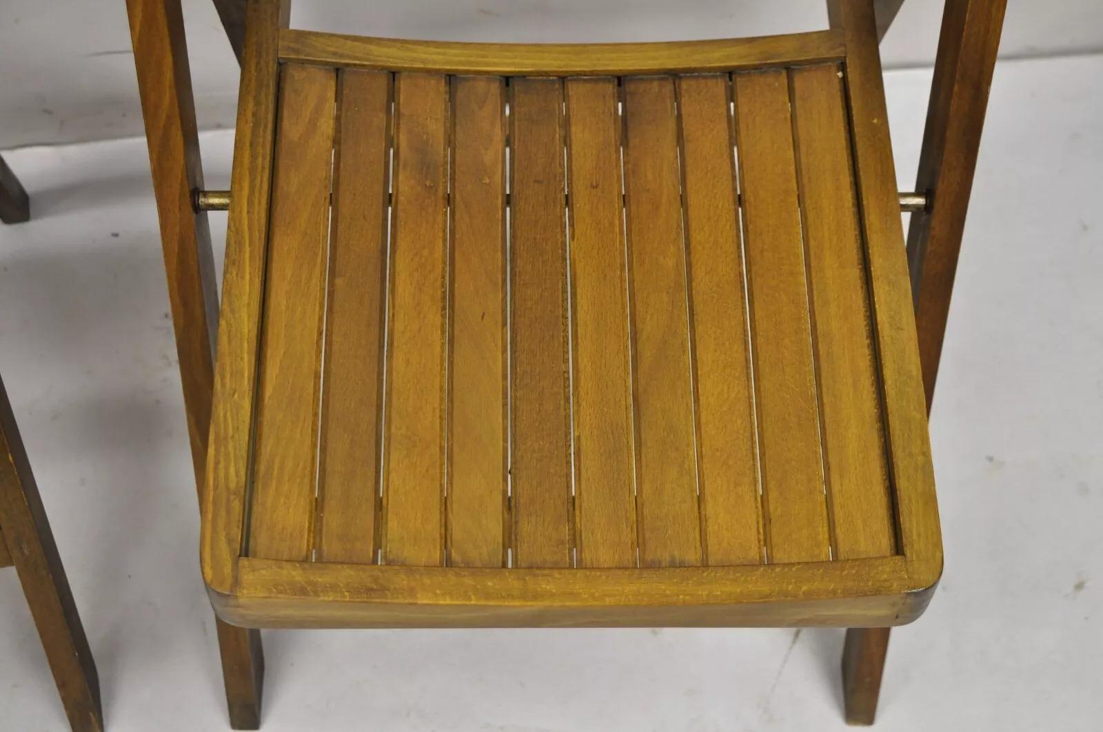 Chaises pliantes à lattes en bois massif modernes du milieu du siècle dernier, lot de 6 Bon état - En vente à Philadelphia, PA
