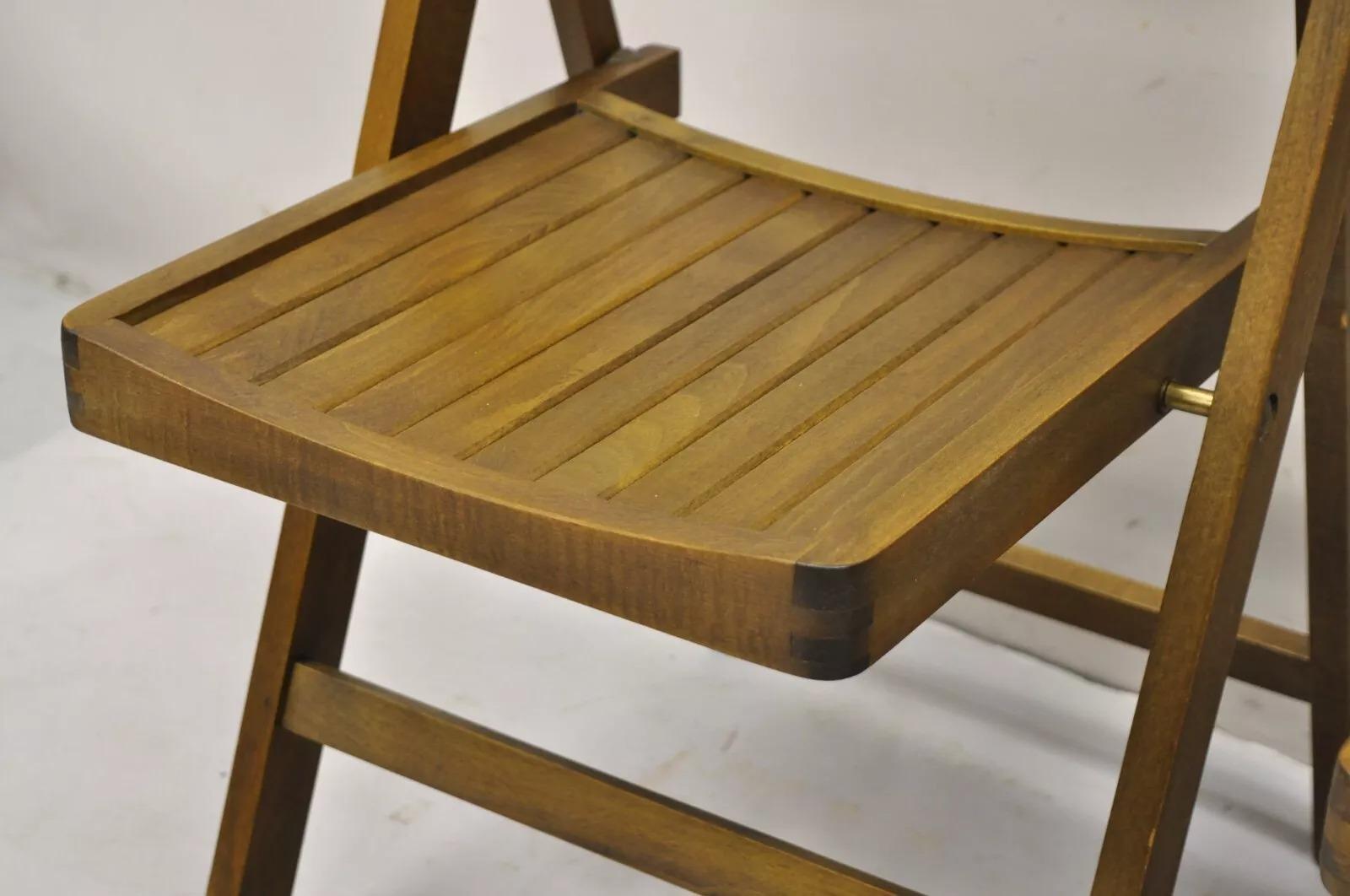 20ième siècle Chaises pliantes à lattes en bois massif modernes du milieu du siècle dernier, lot de 6 en vente