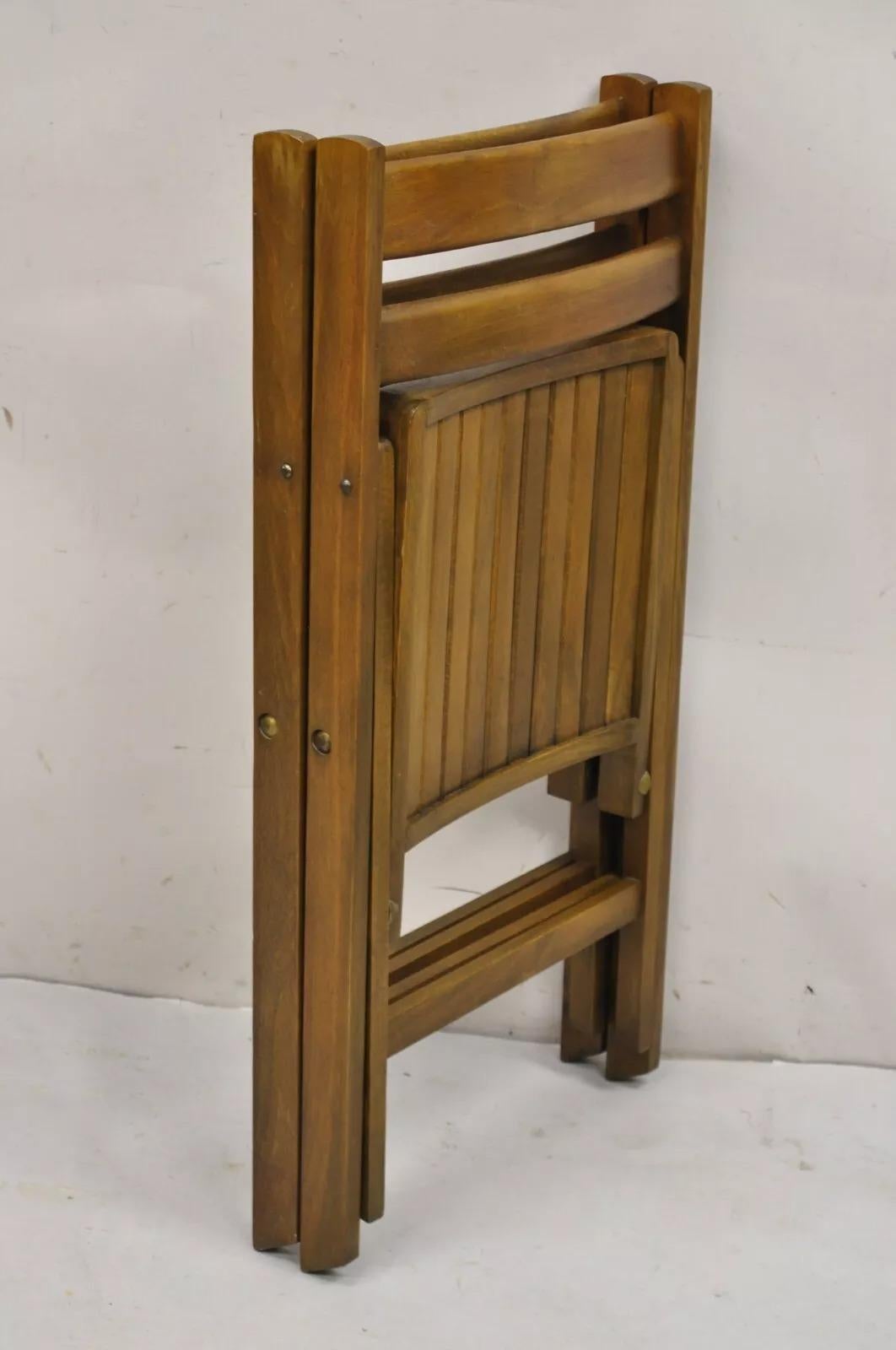 Chaises pliantes à lattes en bois massif modernes du milieu du siècle dernier, lot de 6 en vente 2