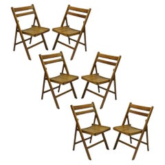 Used Mid Century Modern Solid Wood Slatted Folding Chairs - Set of 6